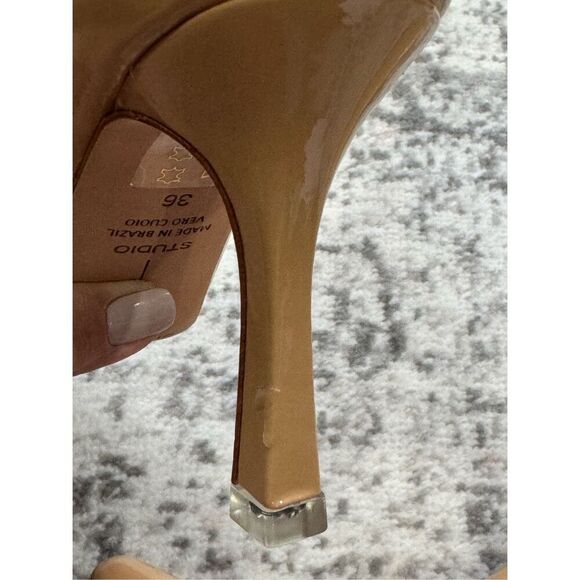 BLACK SUEDE STUDIO Laura in Porcini Patent Ankle Heeled Bootie - Picture 11 of 14